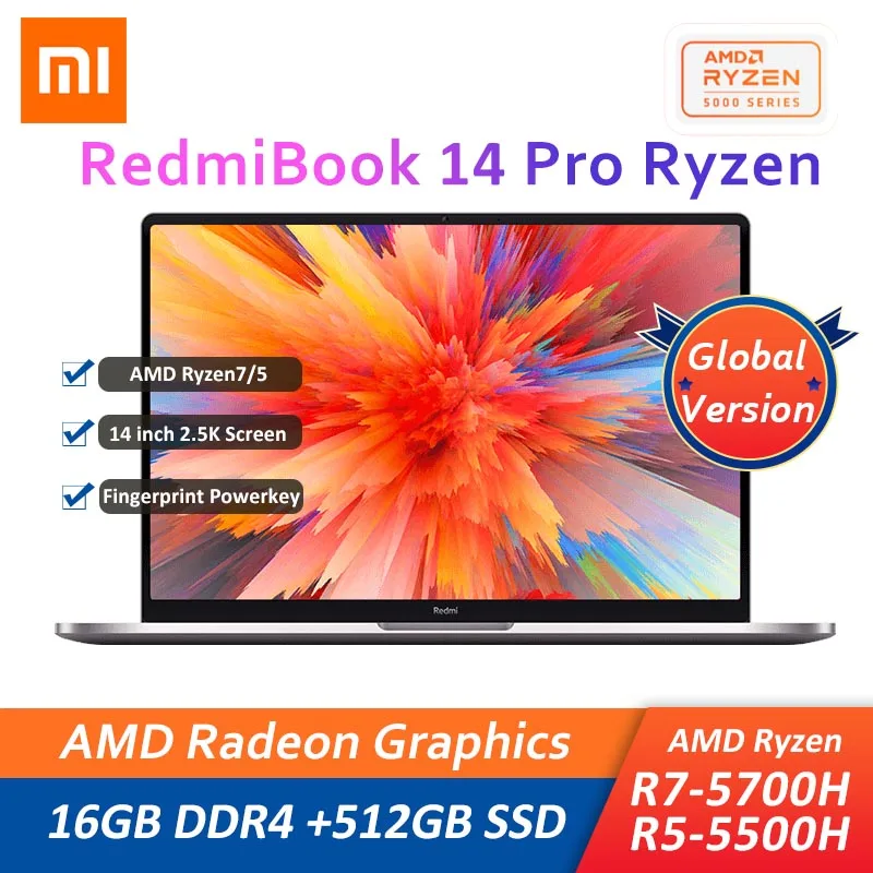 

Ноутбук Xiaomi RedmiBook 14 Pro, 2021 дюйма, AMD Ryzen 7 5700U/Ryzen 5 5500U 16 Гб DDR4 512 Гб SSD, Windows 10, 2,5 K