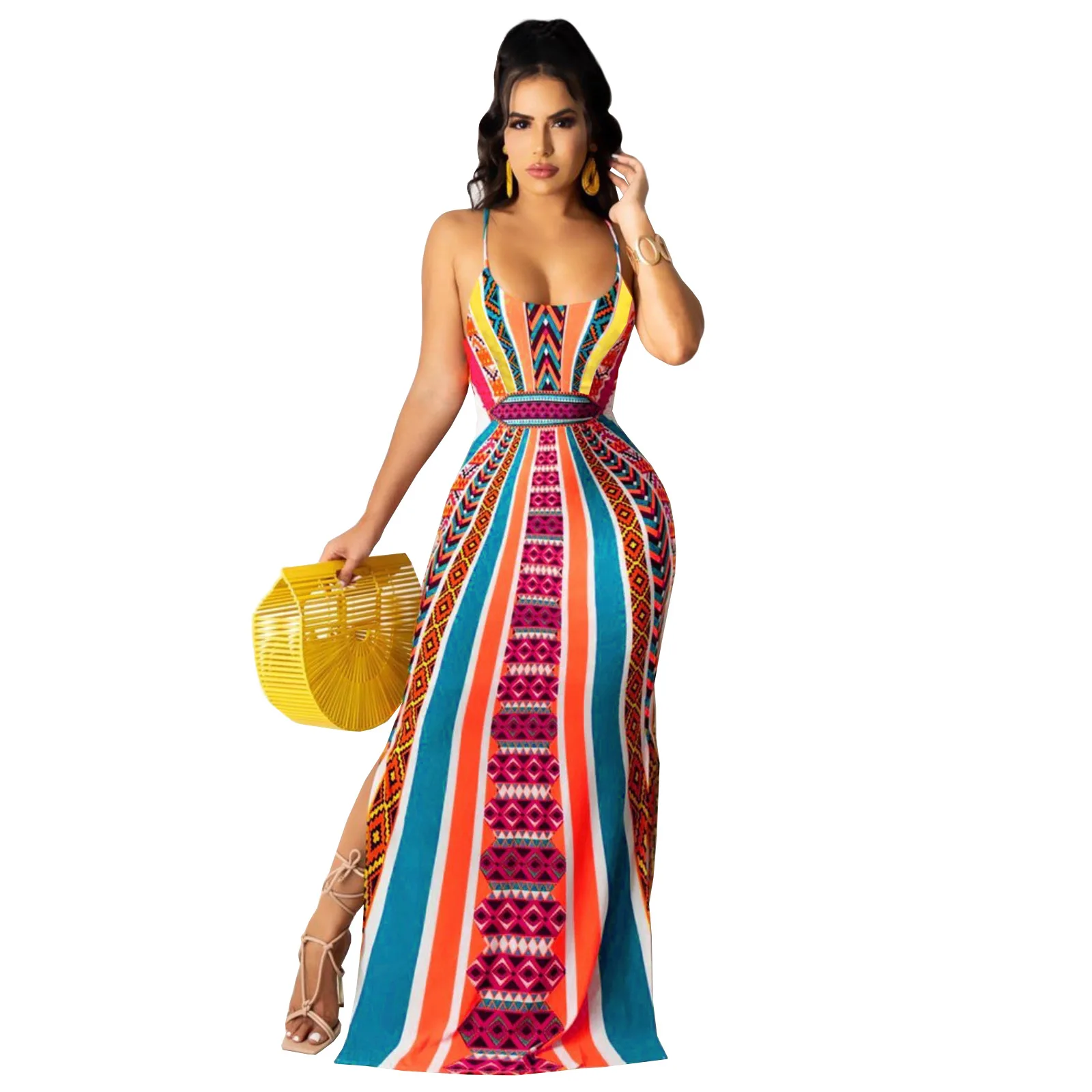 

Женское платье с открытой спиной, платье в полоску на бретелях, юбка для ночного клуба, весна-лето 2021