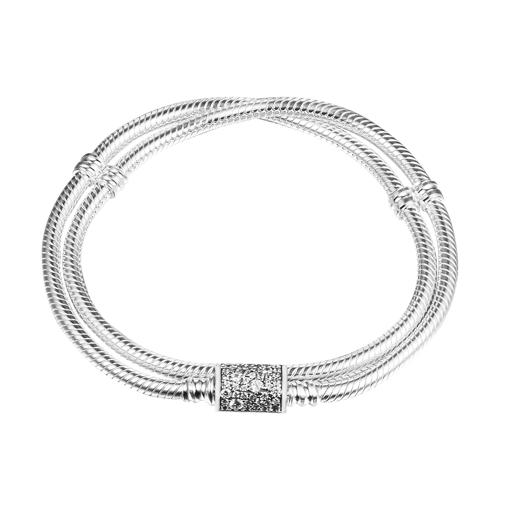 

100% 925 Sterling Silver Double Wrap Barrel Clasp Snake Chain Bracelets for Women Original Jewelry Gift Bracelet Femme Pulseras