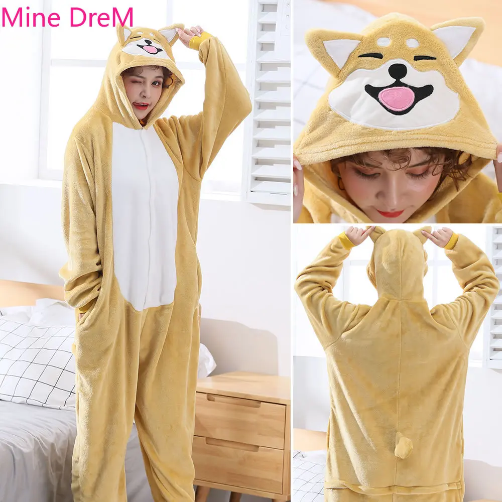 Комплект Кигуруми для взрослых женщин мужчин животных корги пижамы фланелевая
