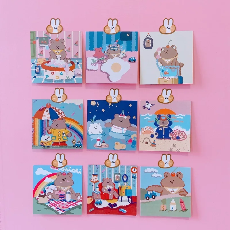 

TMYOUZ Ins Hot Sale Postcard Cute Cartoon Bear Bear Book Decoration Card Photo Props Non-sticky Hand Made Card Children Gifts