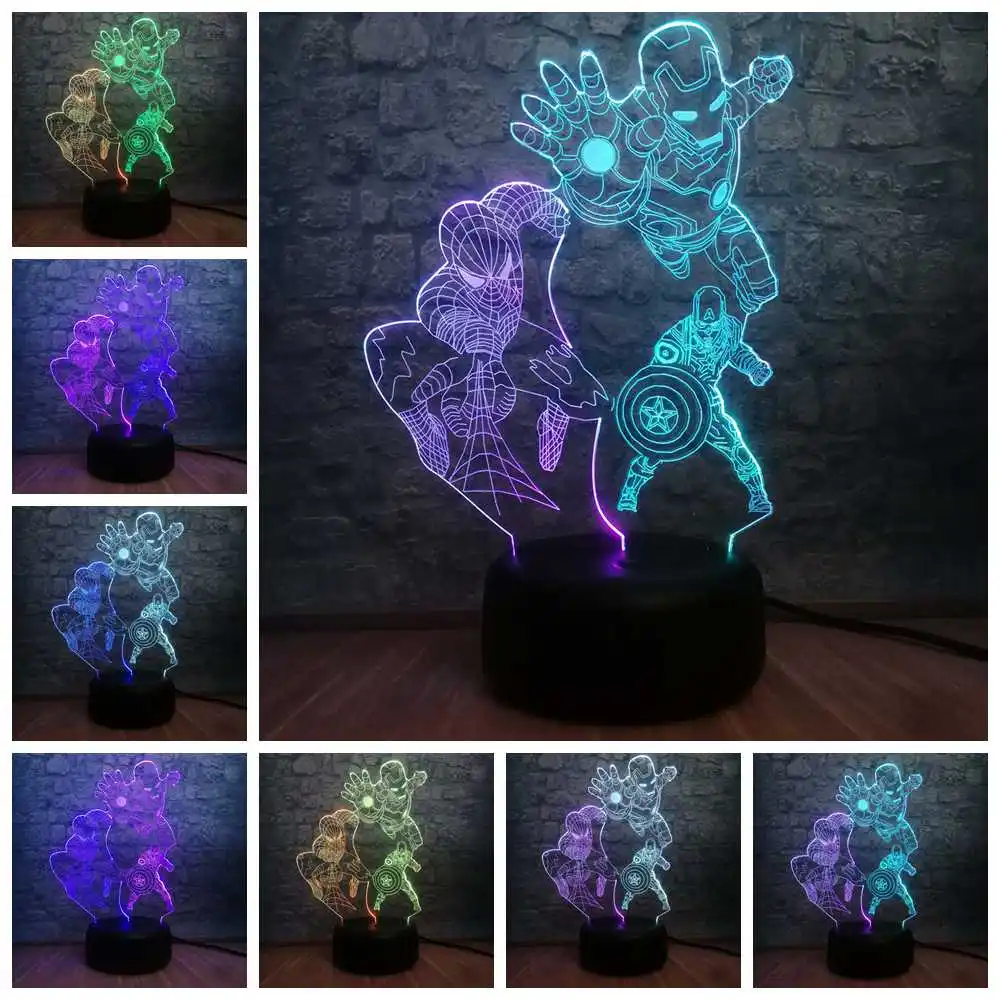 Marvel фигура Мстителей Капитан Америка Тор 3D смешанные цвета luminaria USB зарядка лампа для подростковой комнаты декоративный подарок для мальчика детская игрушка