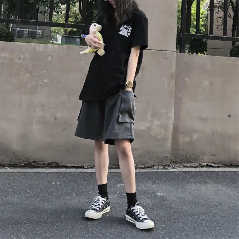 

YUNFAN 2020 Workwear shorts women female summer high waist loose casual wide leg shorts ins style straight five points shorts