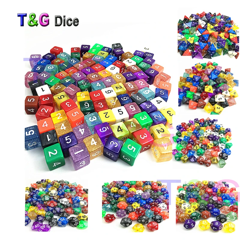 Набор из 10 случайных цветов случайный стиль D4 D6 D8 D10 D00 D12 D20 для игры в кости как