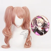 junko enoshima light pink cosplay hair wig danganronpa dangan ronpa heat resistance fiber withchip ponytails wig cap