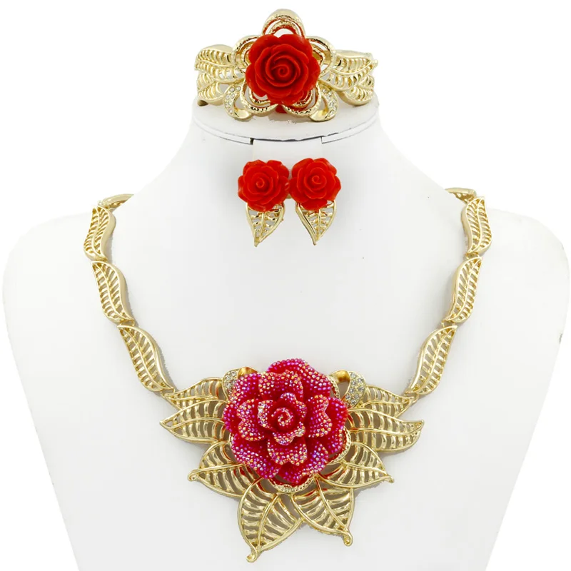Liffly Модные женские ювелирные наборы красные розы Ювелирные изделия Африканский