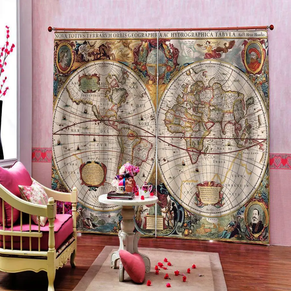 3D занавеска для душа индивидуального размера с картой мира спальни гостиничных