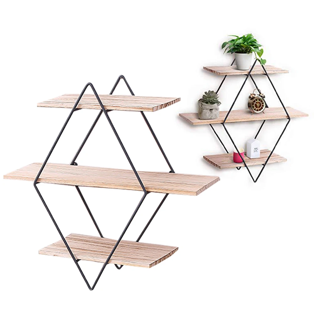 Железная деревянная ромбовидная полка для гостиной столовой настенное