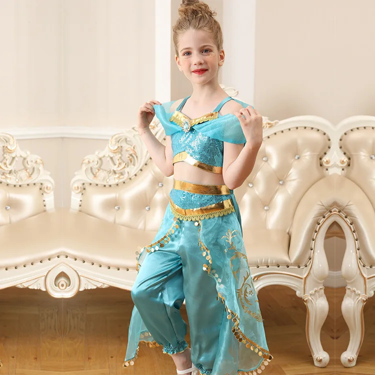 Рождество Детское платье Хэллоуин Косплэй костюм Принцесса Жасмин для девочек