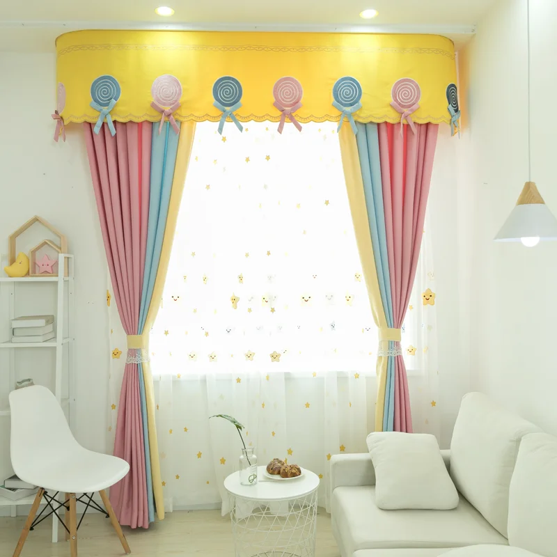 

Korean Semi Blackout Curtains for Kids Bedroom Sweet Princess Curtain for Living Room Assorted Colors Blinds Girl Drapes Pink