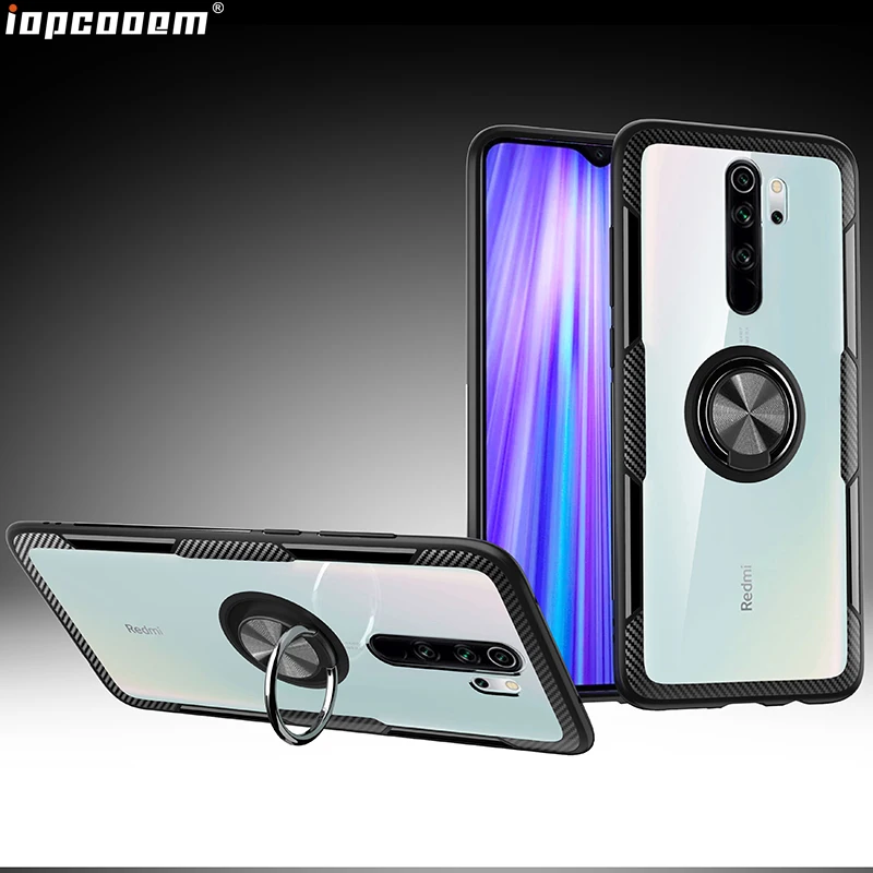 Чехол для Xiaomi Redmi Note 8 Pro Прозрачный ударопрочный чехол с кольцом-держателем