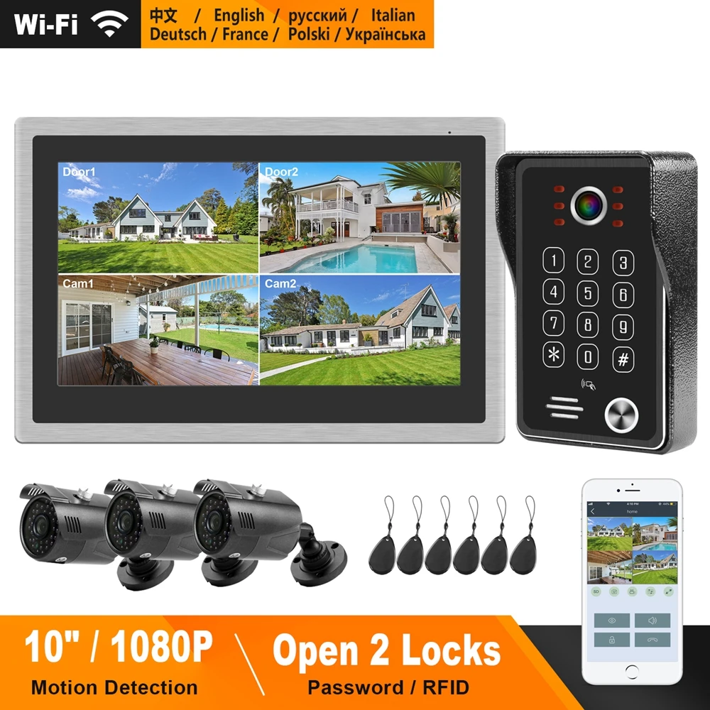 

Домофон для дома, система видеонаблюдения с камерой 1080P, Wi-Fi, умный видеодомофон для виллы, сенсорный экран, клавиатура, дверной звонок