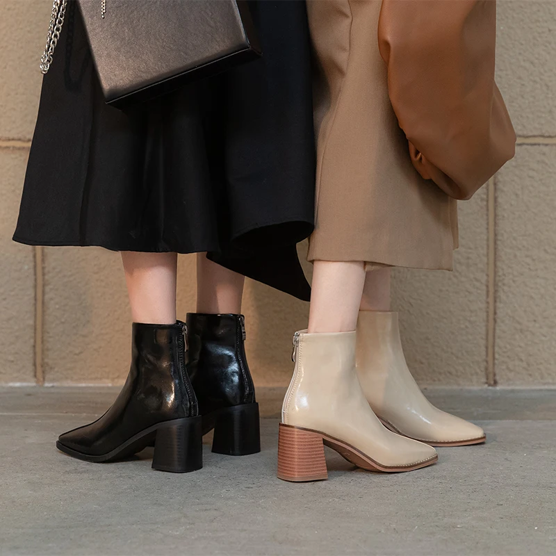 

EGONERY Women winter New Stylel Ankle boots Fashion Leisure Shoes Solid color Square Toe Concise Comfortable Mature office lady