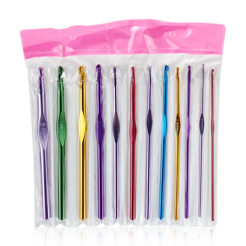 

Popular lovely 12Pcs Metal Handle Crochet Hook Knitting Needles Set Aluminum Bamboo (2mm-8mm)
