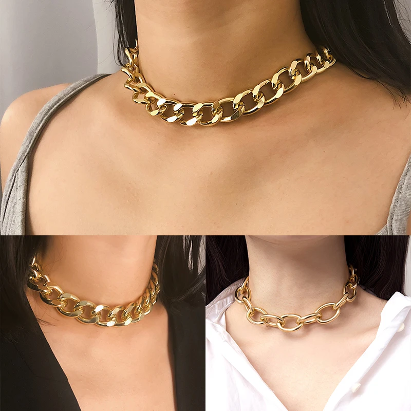 Женский чокер в стиле панк массивное короткое ожерелье с толстой цепью Модная