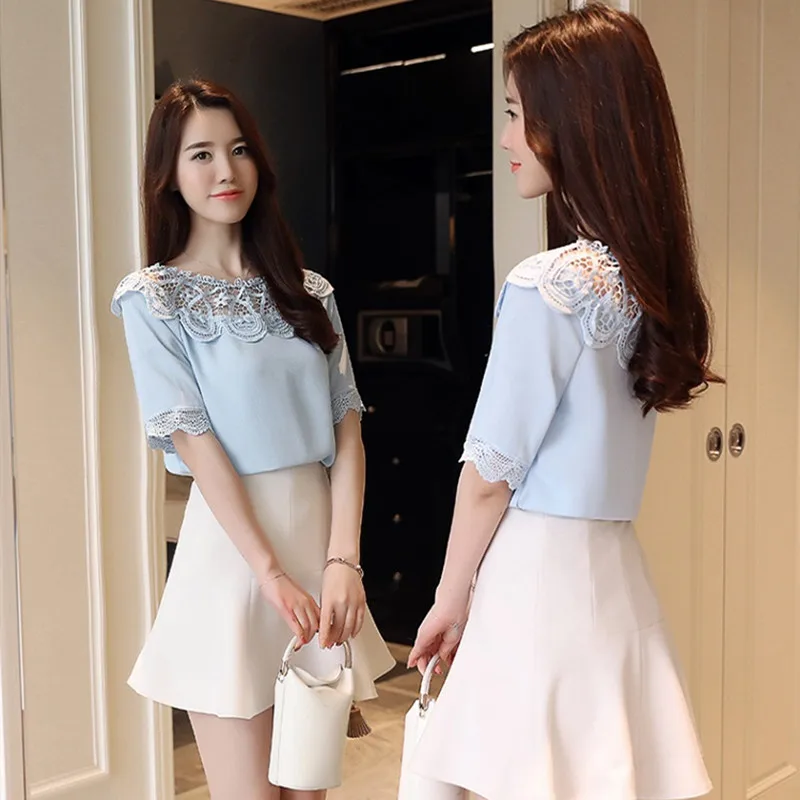 Сексуальные летние женские топы и блуза с разрезами на плечах кружевные рукава