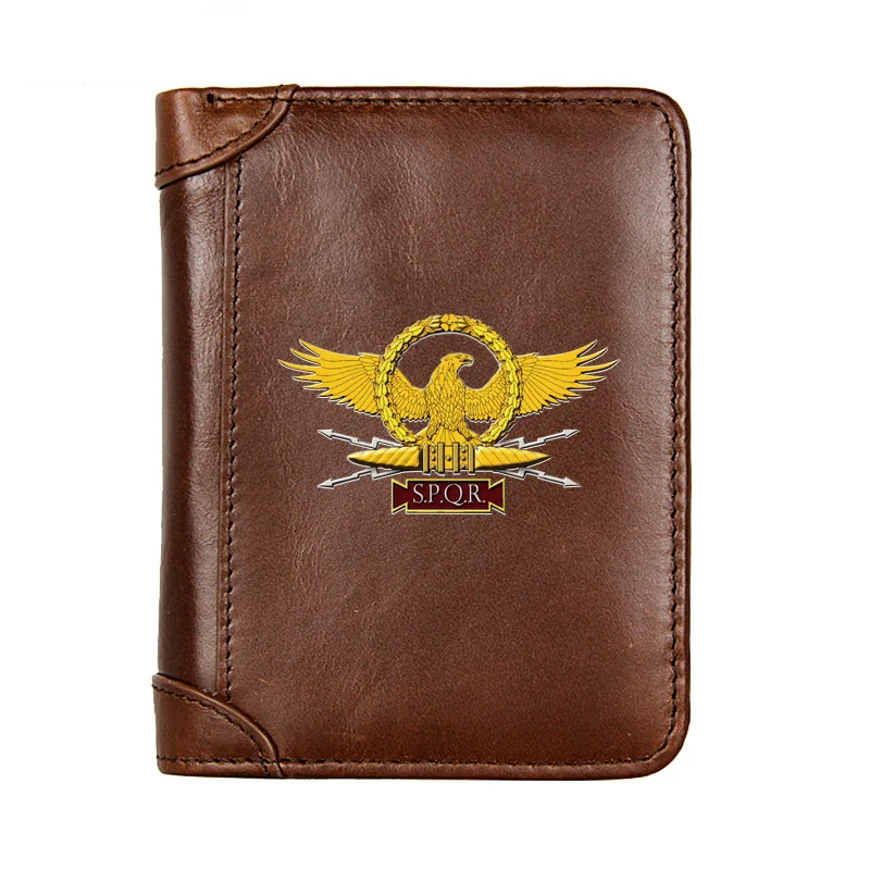 

Men Genuine Leather Roman Empire Badge Short Wallet Male Multifunctional Cowhide Male Purse Coin Pocket Photo Card Holder