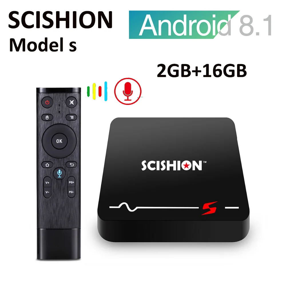 Scishion Model S Android 8 1 ТВ коробка с голосом Управление RK3229 2 Гб Оперативная память 16