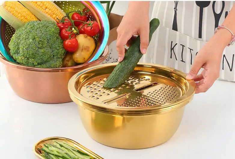 

Kitchen Tool Stainless Steel Drain Pot Food Chopper Vegetable Cutter Peeler Hand Held Slicer Grater Kitchen Accessories