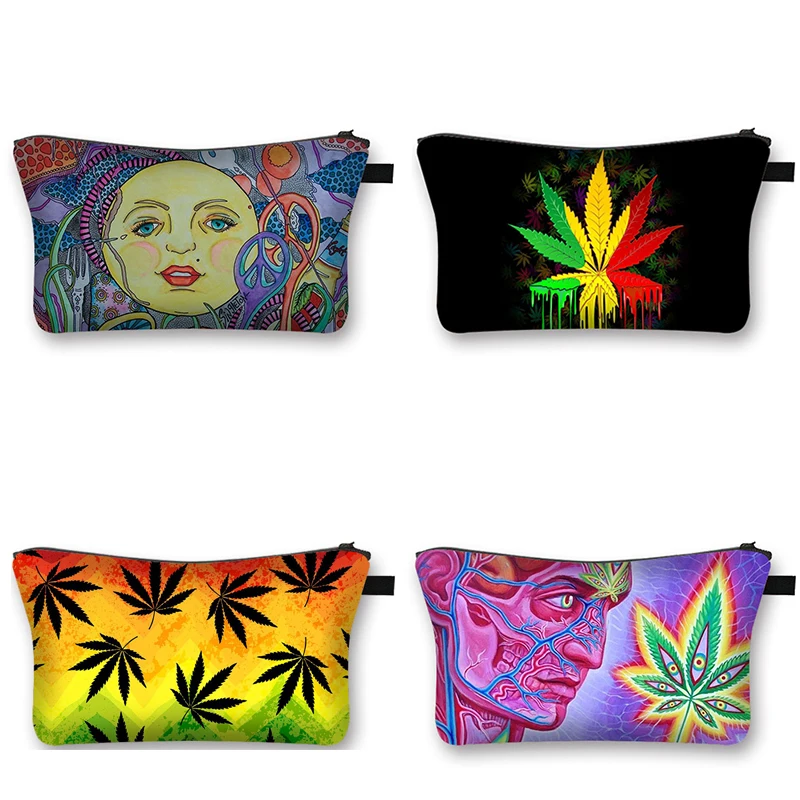 

Personality Cosmetic Cases Fashion Ladies Maple leaf pattern Makeup Bag Teenager Girls Women Portable for Make Up best gift