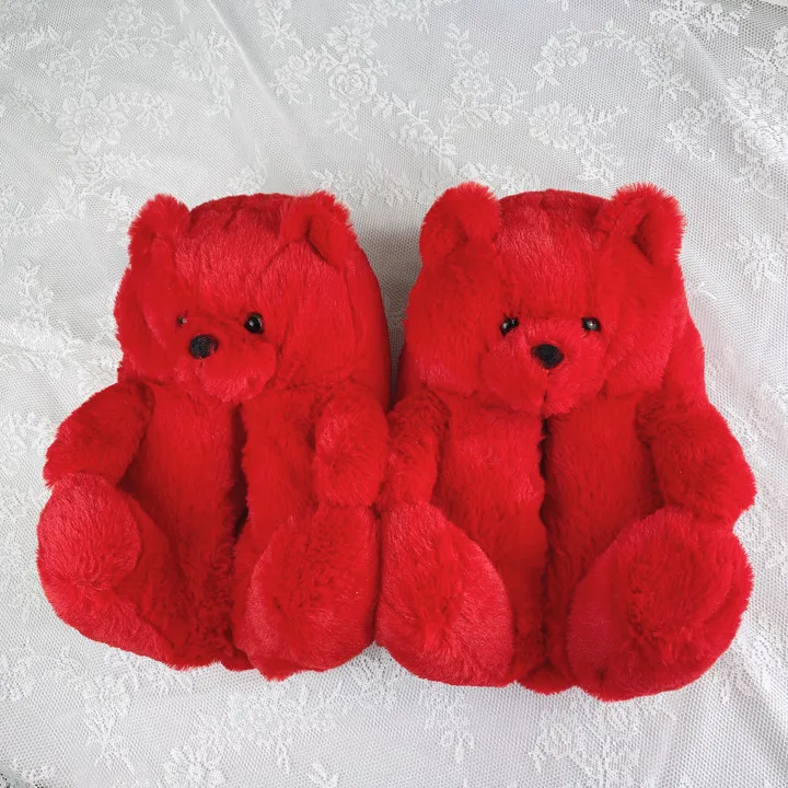 

Teddy bear slippers floor Plush thickened cotton warm shoes for home