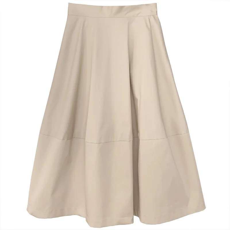 

Yeeloca Spring Elegant Cotton A-line Skirt Women's Casual Mid Length Solid Saias French High Waist Skirt