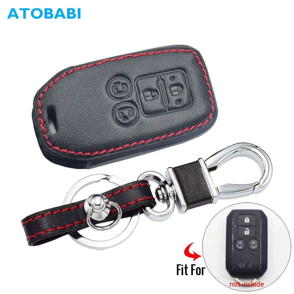 

Leather Car Key Case For Suzuki Spacia MK53S Jimny Sierra Swift Wagon 4 Buttons Smart Remote Fob Protect Cover Keychain Holder