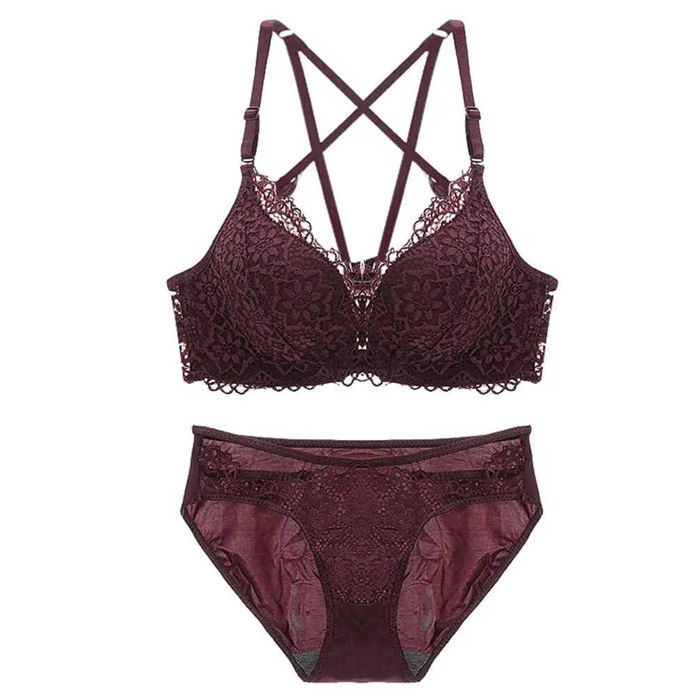 

Irene TinnieSexy Glamorous Lace Bra Set Small Chest Gather Sexy Underwire Underwear Set Woman Medium Thick Front Buckle Bra Set