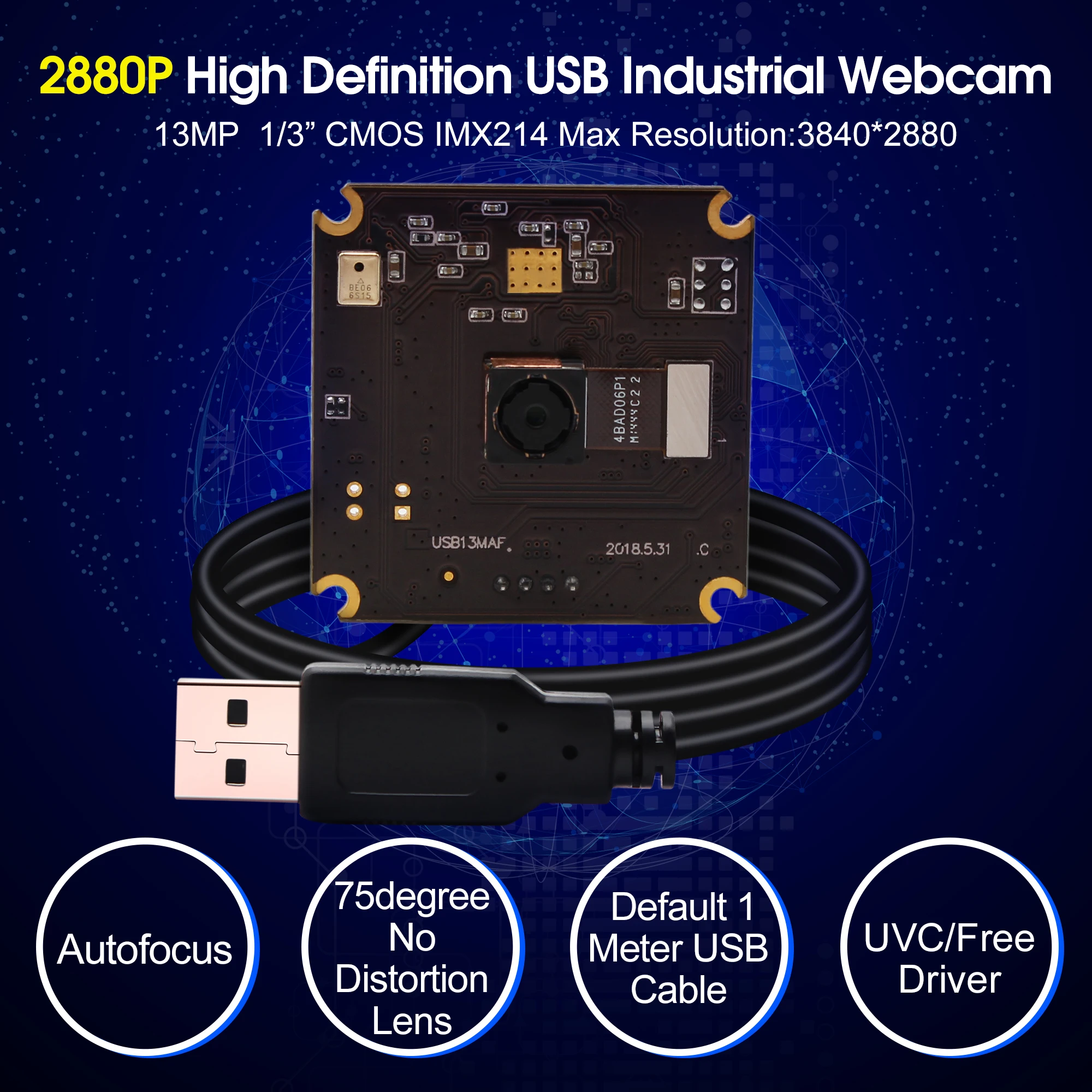 13MP модуль камеры с автофокусом USB MJPEG 10fps 3840x2880 sony IMX214 Mini 38*38 мм Печатная плата камеры для Linux Windows Mac Android