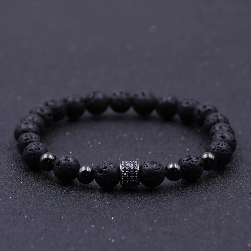 HYHONEY камень из натуральной лавы мужские бусы браслеты микро проложить циркония CZ