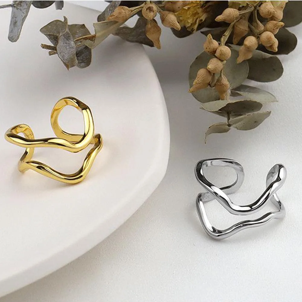 

Irregular Geometrical Thimble Women French Romantic Charm Modern Wave Fashion Ring Jewelry