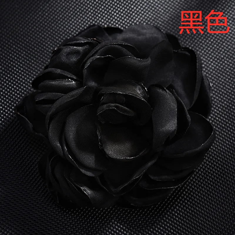 Black Корейский большой тканевый цветок розы броши ювелирные изделия Ткань Искусство орсаж Нагрудный значок рубашка воротник Подарки для женщин аксессуары 8 см - Окраска металла: Black