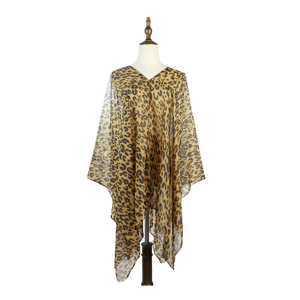 

Женская летняя Шифоновая туника с леопардовым принтом, парео, саронг, женская пляжная одежда, топы