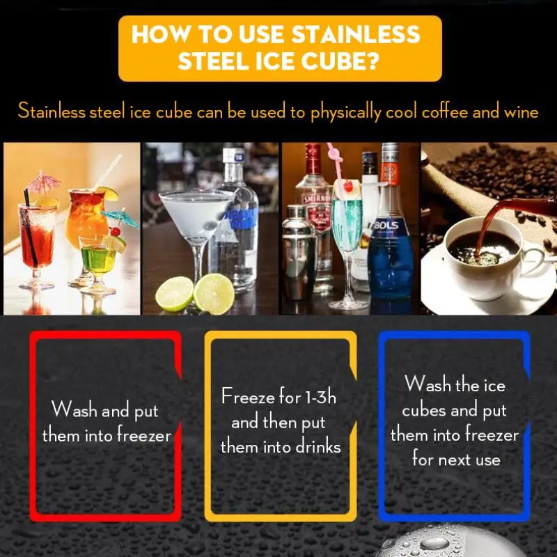 

6pcs/pack Whisky Wine Cooler Stainless Steel Ice Cubes Vodka Beer Cooling Reusable Chilling Stones Island with Clip Storage Box