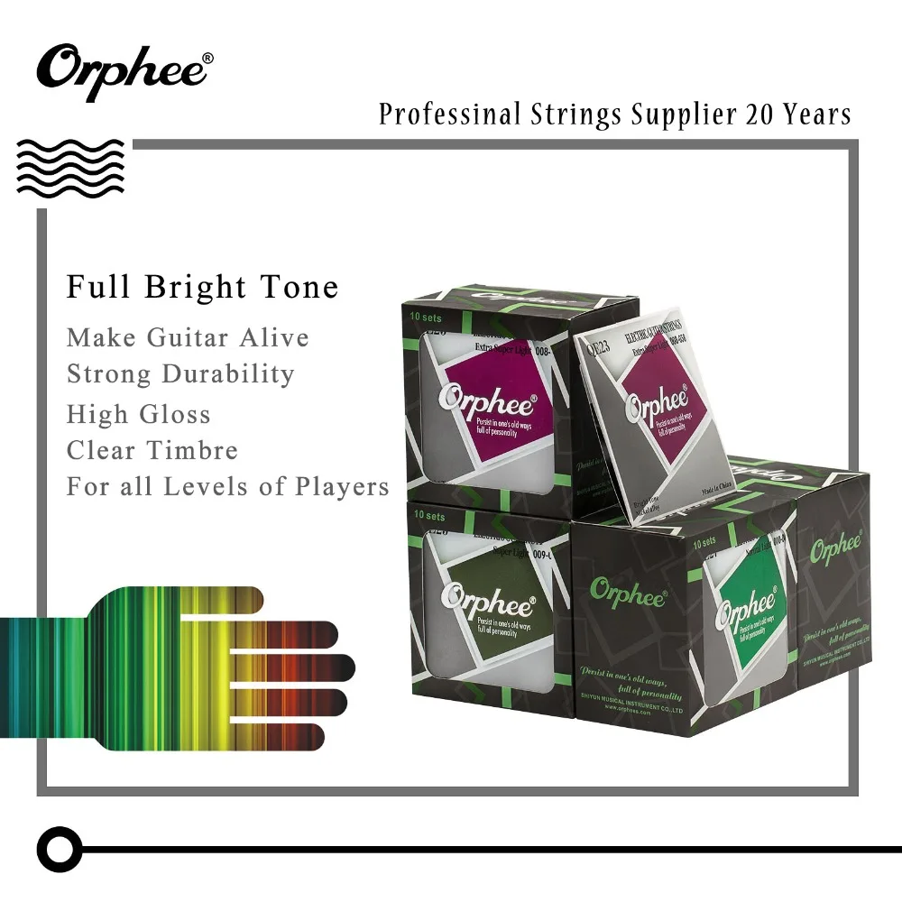 orphee hohe qualität elektrische gitarre saiten vollen satz nickel legierung hexagon core medium super licht extra licht bunte ende ball free glo