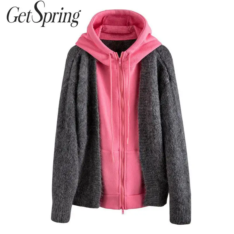 Getвесеннее Женское пальто с капюшоном вязанные женские куртки длинным рукавом