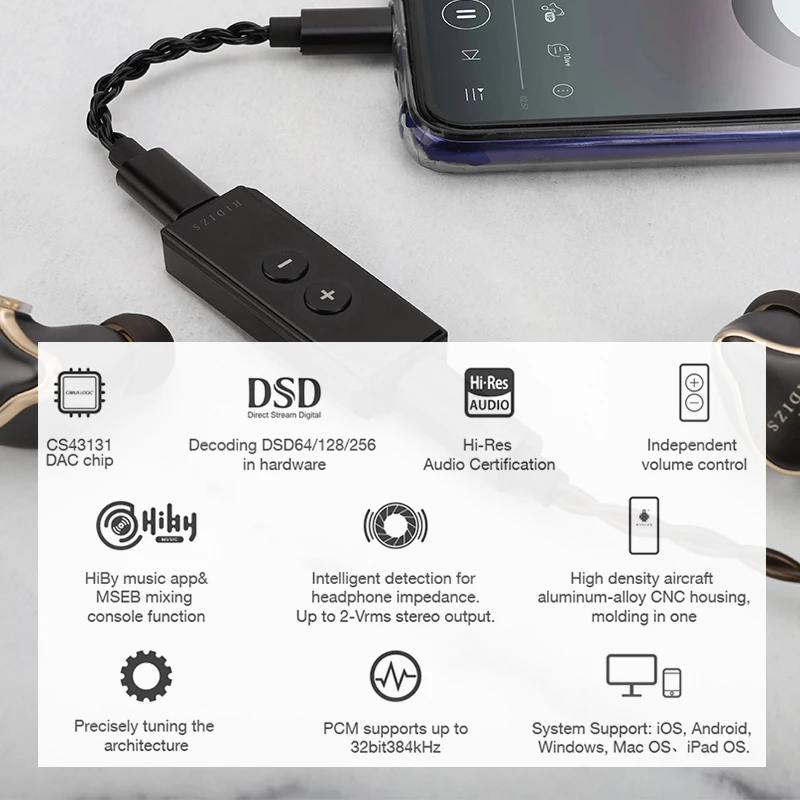 Чип Hidizs S8 CS43131 Mini HiFi усилитель декодирования USB DAC PCM 32 бит/384 кГц оригинальный DSD256