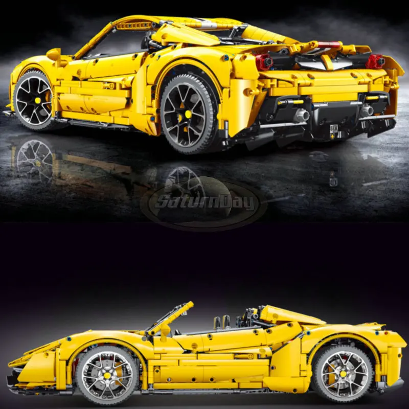 The 1:8 T5005A Ferraried 488 MOC Yellow Super Fast Racing Car Model Building Blocks Bricks Technical Set Furious Toys For Kids | Игрушки и