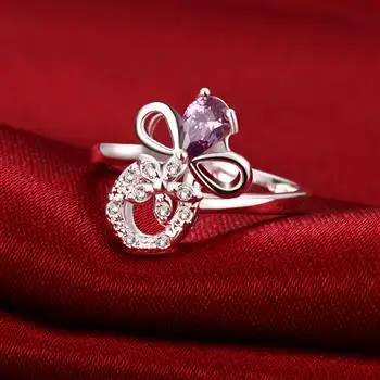 

Popular Exquisite Flower Pattern Blue Red White Colors Zircon Elegant Style Ladies Ring