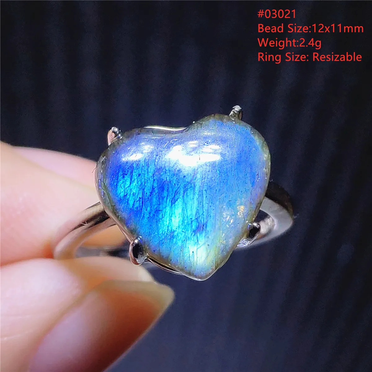 Натуральный Лабрадорит синий светильник в форме сердца регулируемое кольцо 12x10