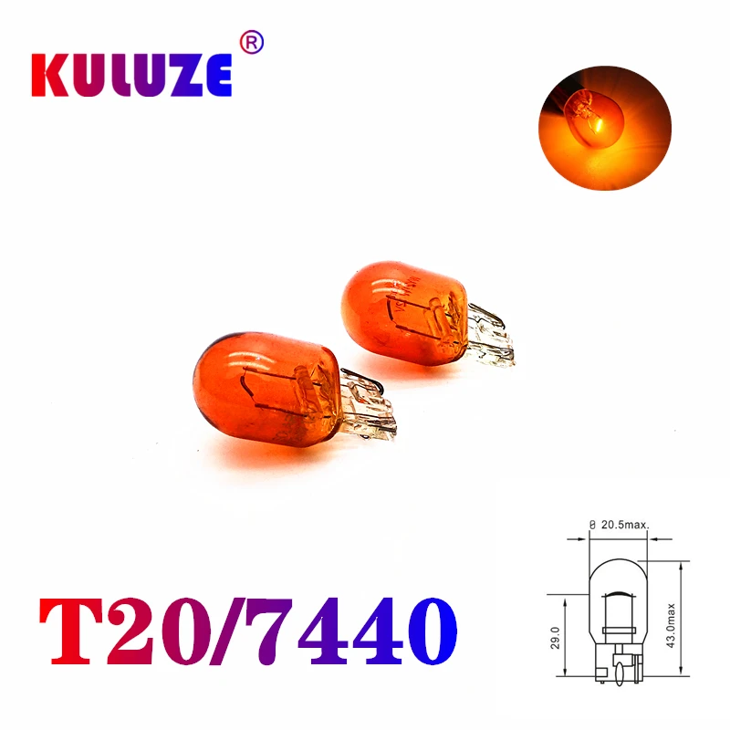 

KULUZE 7440 7443 halogen lamp 12v w21/5w car T20 Amber Car External Turn Signal Bulb Halogen Lamp Brake Light Taillight 10pcs
