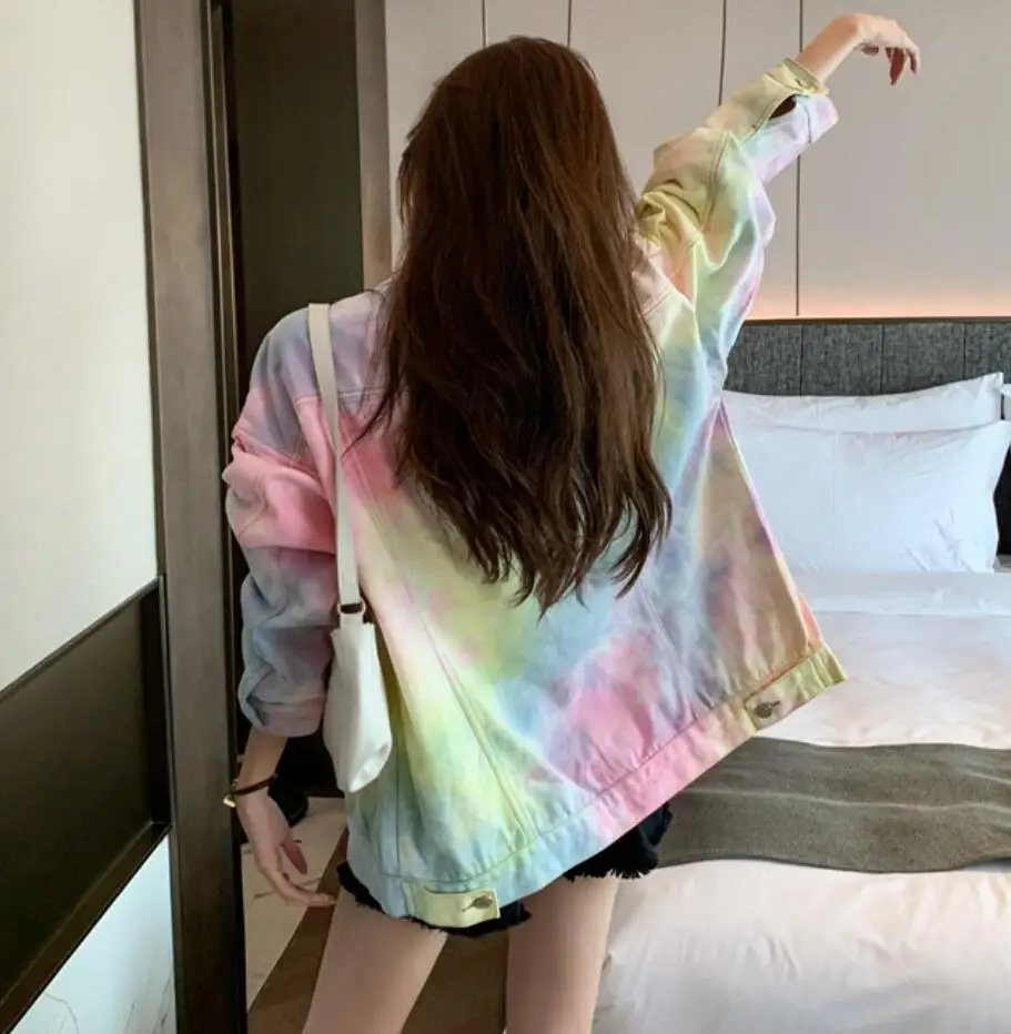 

Harajuku Colorful Gradient Denim jacket Women 2020 Autumn Loose Fashion Casual Jeans jacket Female Chaquetas Mujer s66