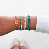 hi man 4 pcsset punk mixed acrylic beaded lotus hand woven bracelet women simple creative friendship gift jewelry