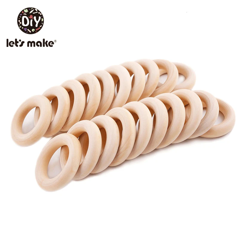Let's Make-anillos de madera de arce Natural para beb&eacute;s, 50 piezas, Logo personalizado, 98/70/55/40mm, superficie lisa, dentici&oacute;n sin Bpa-5