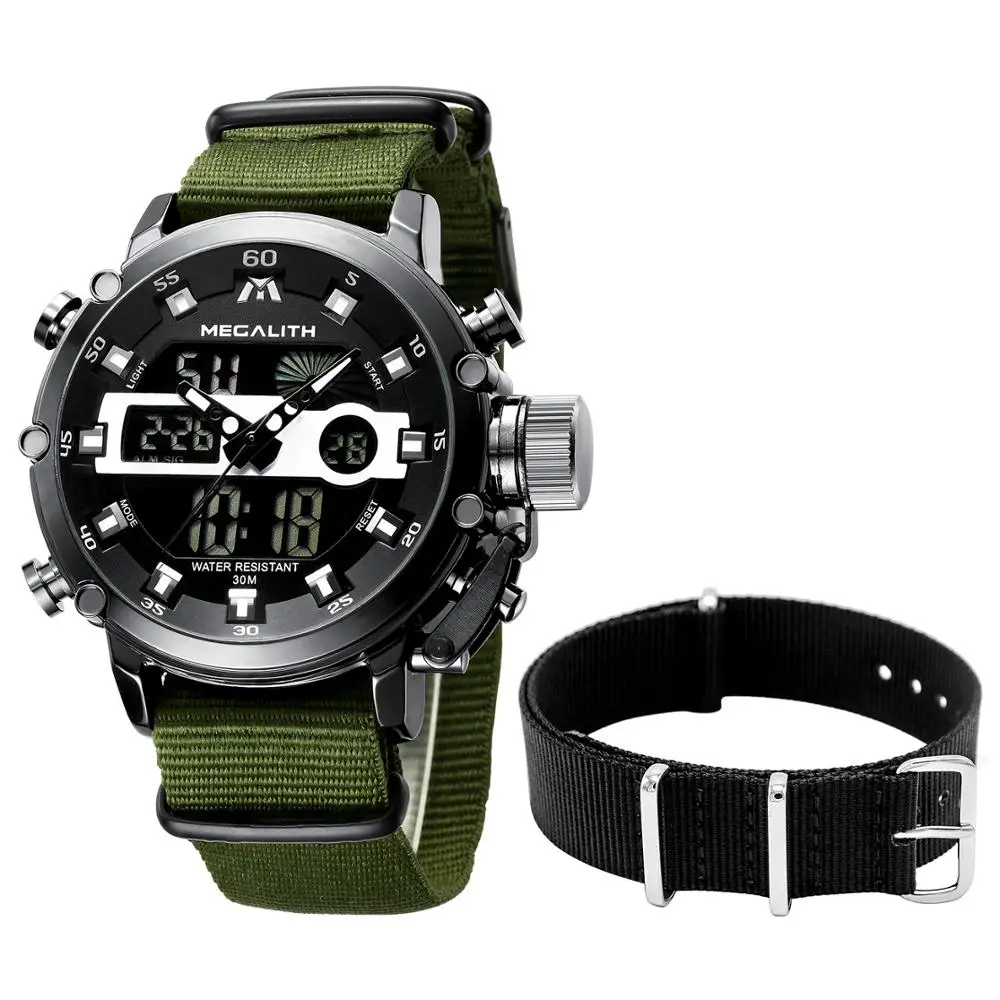 

Relogio Masculino 2020 MEGALITH Nylon Strap+Watch Set Men Sports Quartz Watches Multifunction Waterproof Alarm LED Digital Clock