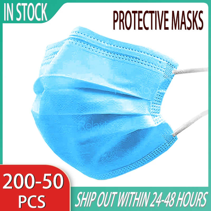 

Mask Disposable Mouth Breathable 3-layer Nonwoven Dustproof Protective Masks 50/100/200PCS Face Masks Filter Anti Pollution