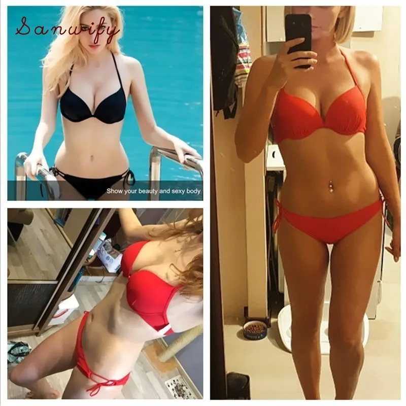 

2020 New Padded Swimwear Women Bikini Swimsuit Push Up Triangle Biquini Sexy Black Bikini Set Halter Bandage Swim Suits