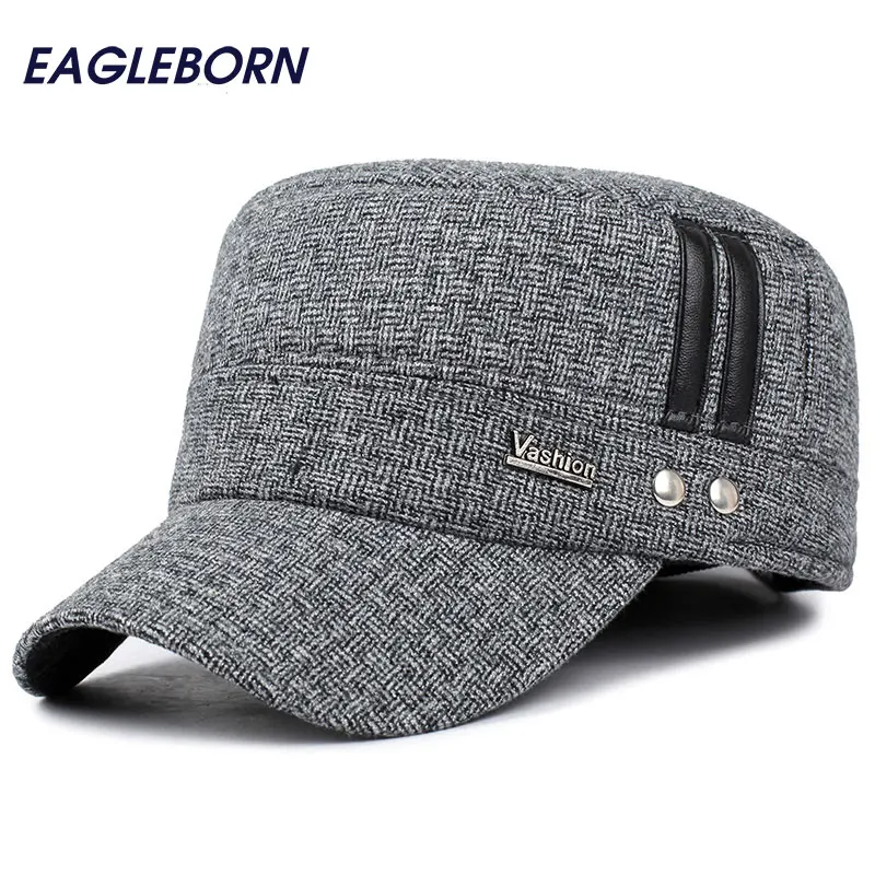 EAGLEBORN Мужская зимняя шапка, шапка-ушанка, сохраняющая тепло, плоская крыша, бейсболки для пожилых мужчин, утолщенная бейсболка
