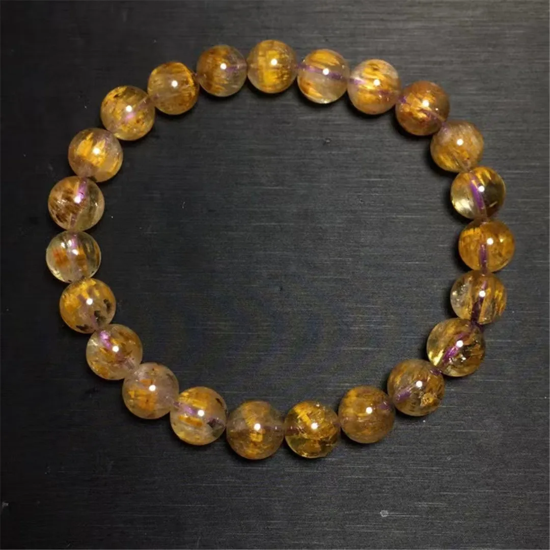 

Браслет из натурального фиолетового золота с рутилированным кварцем, 8 мм