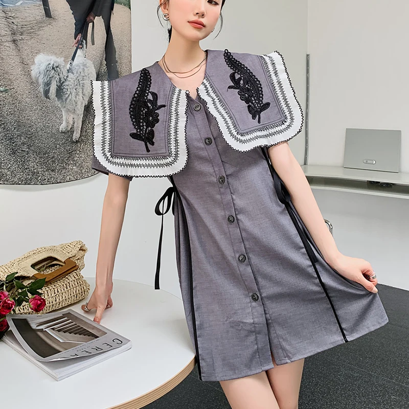 

Fashion Vintage Loose Shirt Dress Women 2021 Summer New Design Streetwear Lapel Straight Short Sleeve Ladies Casual Dresses